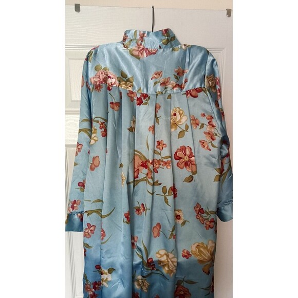 Vintage One Hanes Place Kaftan Dress Housecoat Sz Small Blue Floral Cottagecore - Picture 1 of 9